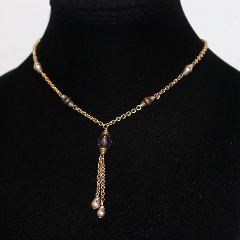 💜 Gold, Purple & Pearl Drop Choker Necklace 15–18" Adjustable | Feminine